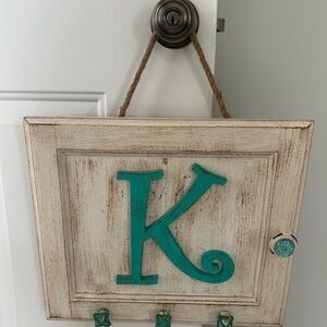 Decorative Wall Key Holder with Teal Monogram K